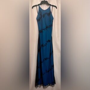Regina Blue Black Beaded Mesh Overlay Formal Dress 6